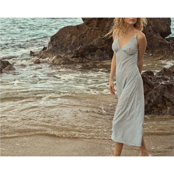 Doen Dresses & Skirts - Doen Womens Sonia Floral Printed Cerulean Blue Hillside Long Maxi Gown Dress L